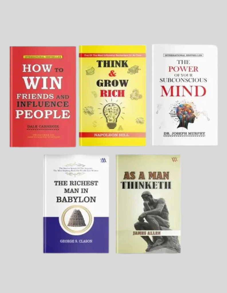 Five books on a white background