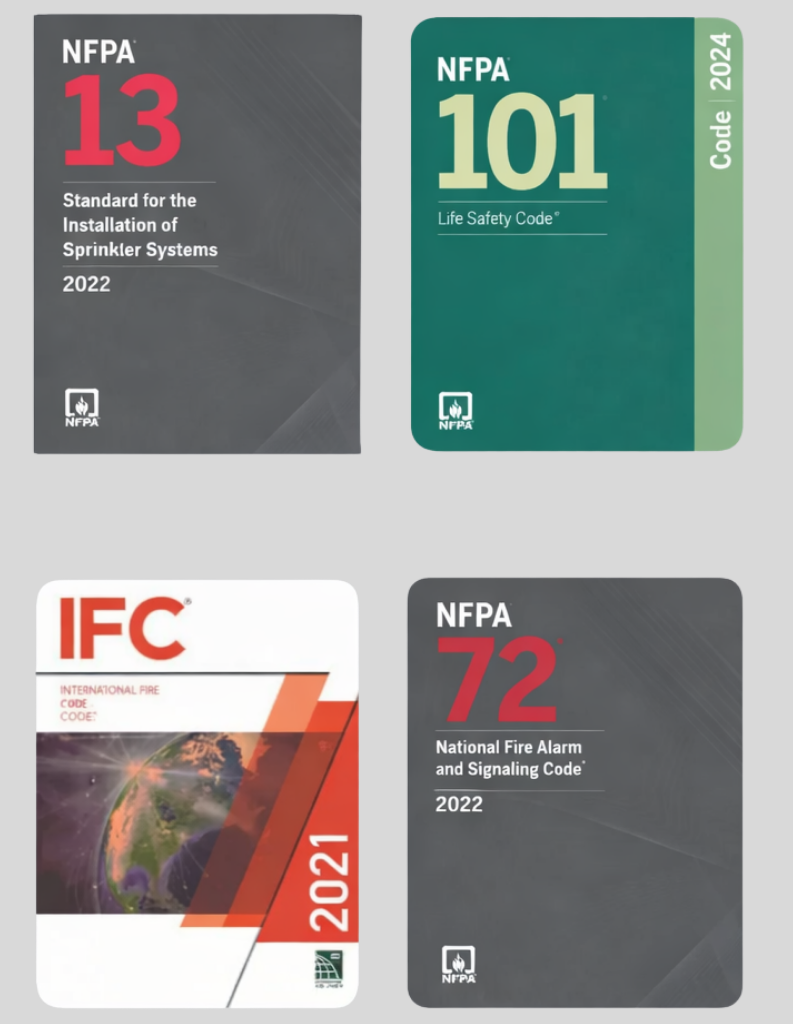 NFPA 13 2022, NFPA 101 2024, NFPA 72 2022 & IFC 2021 (CODE SERIES), ISBN: 978-1609839598, 978-1455930562,