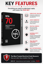 NFPA 70 National Electrical Code Handbook with key features listed on a white background